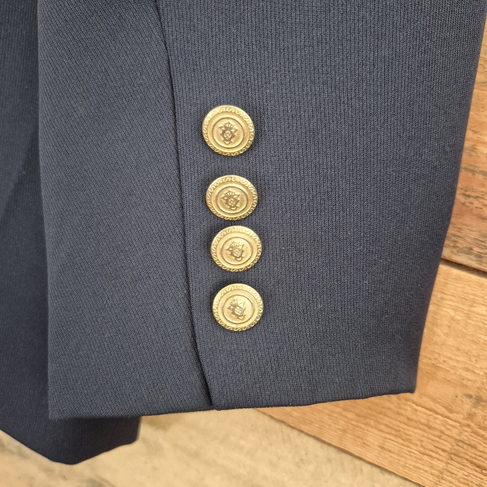 Halston Heritage Navy Blue Double Breasted Blazer Gold Crest Buttons Womens 14 - Picture 4 of 8